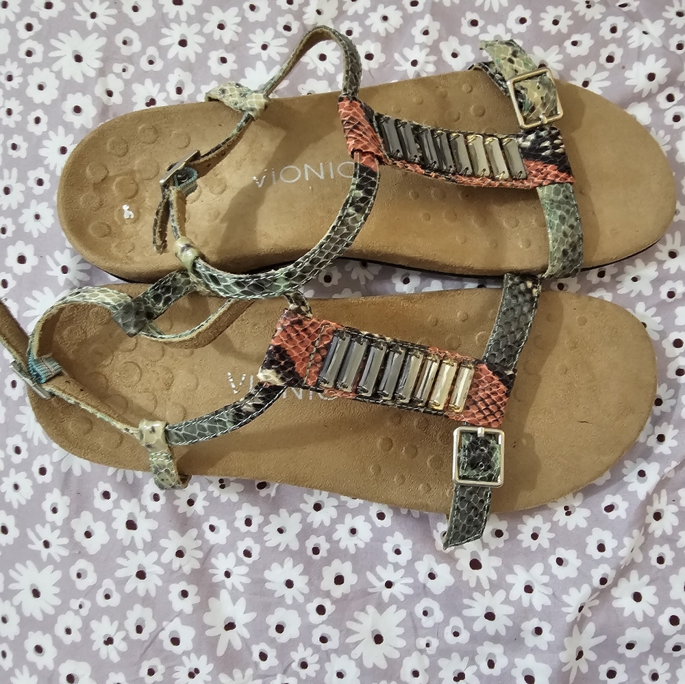 Vionic T Strap Snakeprint Sandals - image 3